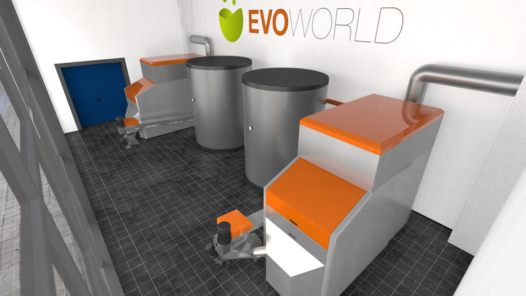 3d visualisation of pellet oven and container for evoworld by smartcg