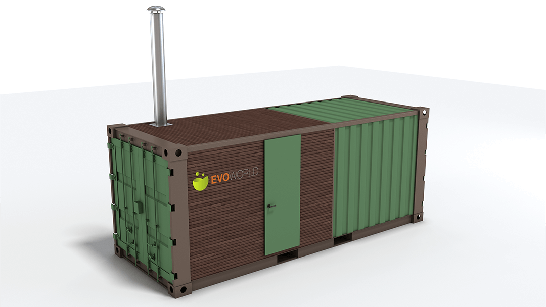 3d visualisation of pellet oven and container exterior closed for evoworld by smartcg