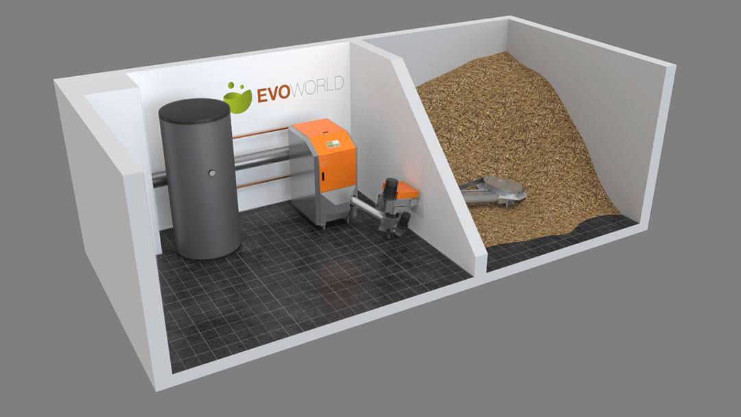 3d visualisation of pellet oven in container interior for evoworld by smartcg